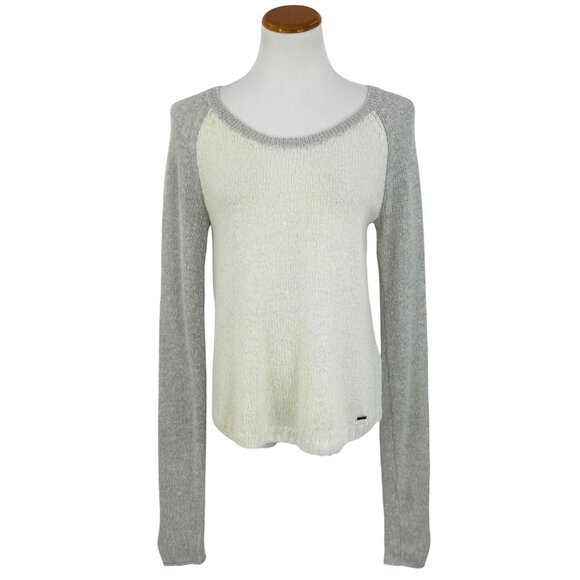 Hollister White & Gray Long Sleeve Crew Neck Relaxed Knit Shimmer Sweater Jumper - Picture 1 of 13